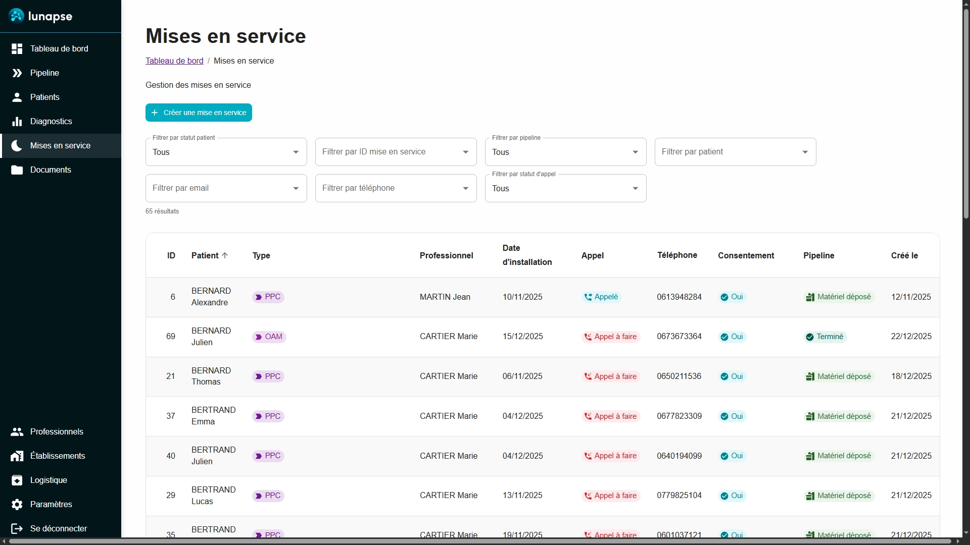 Interface application PRM lunapse