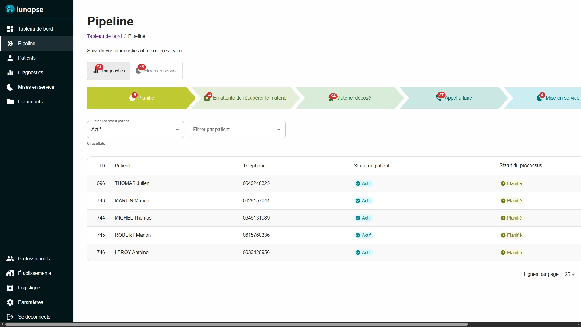 Interface application PRM lunapse