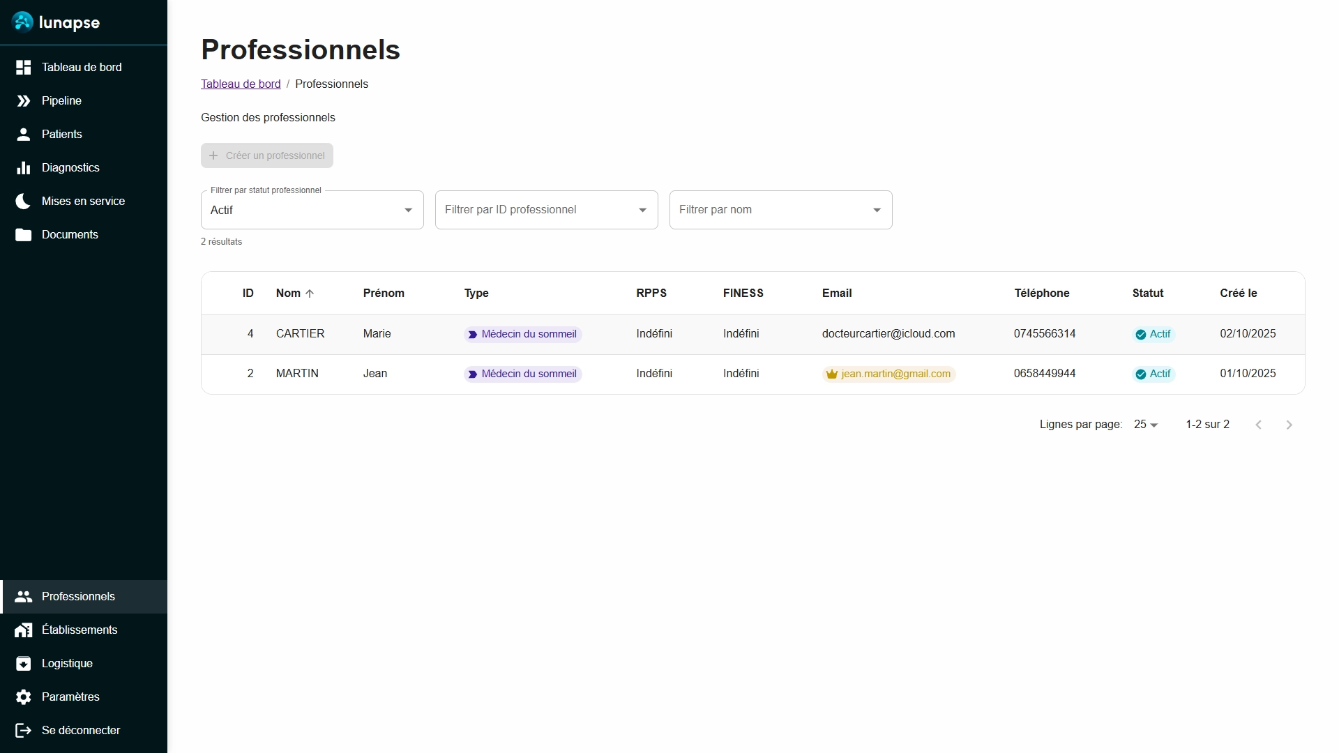 Interface application PRM lunapse